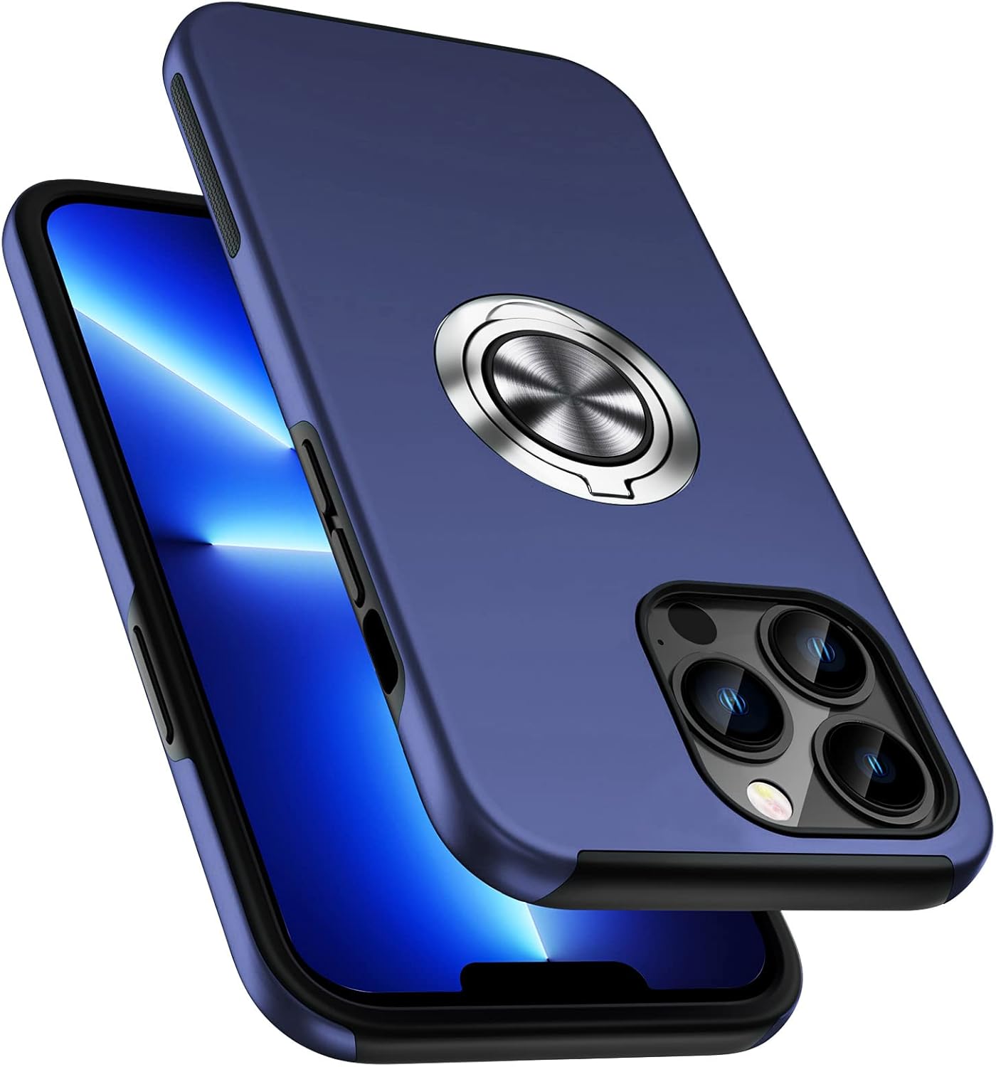 PELEPUES Shockproof Case for iPhone 13 Pro Max, Embedded Finger Ring Military Grade Phone Case Cover with Kickstand