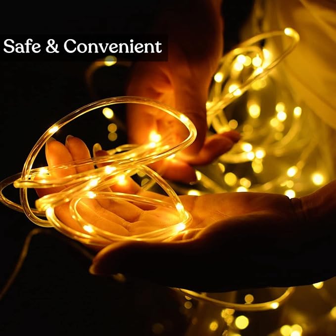 JMEXSUSS 2 Pack Battery Operated Rope Lights Warm White - Outdoor Waterproof, 200LED 66ft 8 Modes Battery Powered String Lights Outdoor with Remote for Camping Tent Trampoline Christmas Decorations
