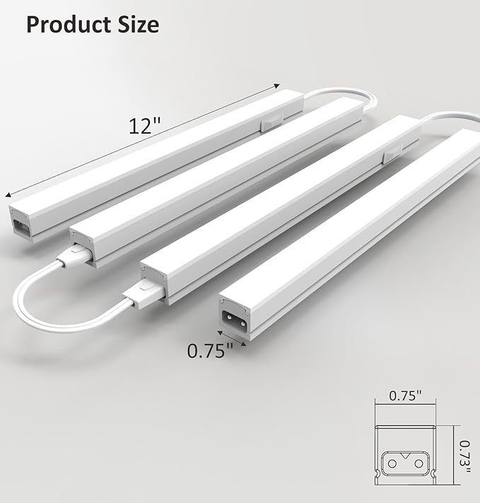 Under Cabinet Lighting Plug in, 12 Inch 4 Pcs, Linkable AC120V 3CCT 3000K/4000K/5000K Ultra Slim, LED Under Cabinet Lights for Counter Light, Kitchen, Shelf, Sink, Workshop, Desk, White