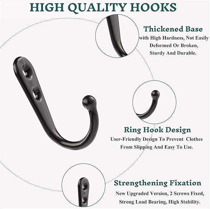 Coat Hooks-38 Pack Farmhouse Hooks with Metal Screws, Black Decorative Rustic Coat Hooks Rack, Wall Mounted Single Prong Robe Hook,Vintage Organizer Hanging Wire Hook Clothes Hanger
