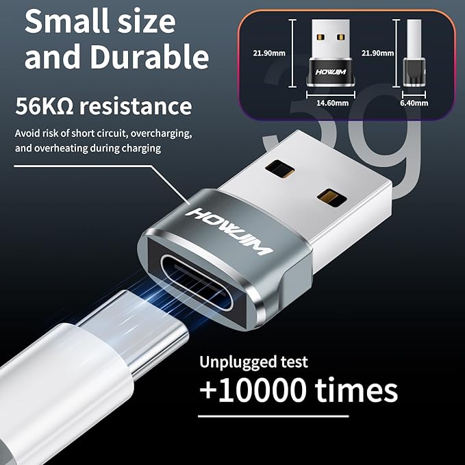 USB to USB C Adapter 4 Pack,USB C Female to USB 2.0 Male OTG Adapter,USB 2.0 Fast Charging 480Mbps Data Transfer,Type C Charger Connector for M-acBook,Pad,Phone 15 16 17,Watch,G-alaxy,X-peria Gray