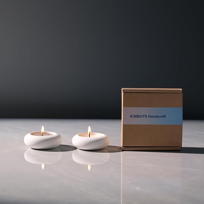Handmade Decorative Pebble Tealight Candle Holders Set of 8 - Handcrafted Home Decor Accent for Calming Earthy Aesthetic White Cement Diameter 2.6 inches