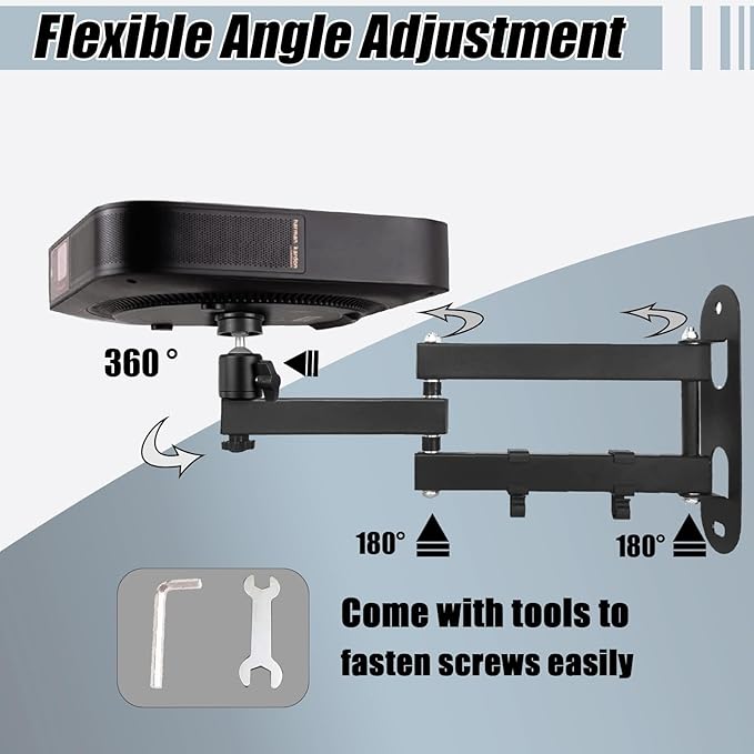 2-Be-Best Projector Wall Mount Upgraded 14" Foldable Arms and Cable Clips Projectors Mount for Wall Quality Cold-Rolled Steel Projector Mount Compatible with XGIMI, PVO, TMY, AuKing Projectors Black