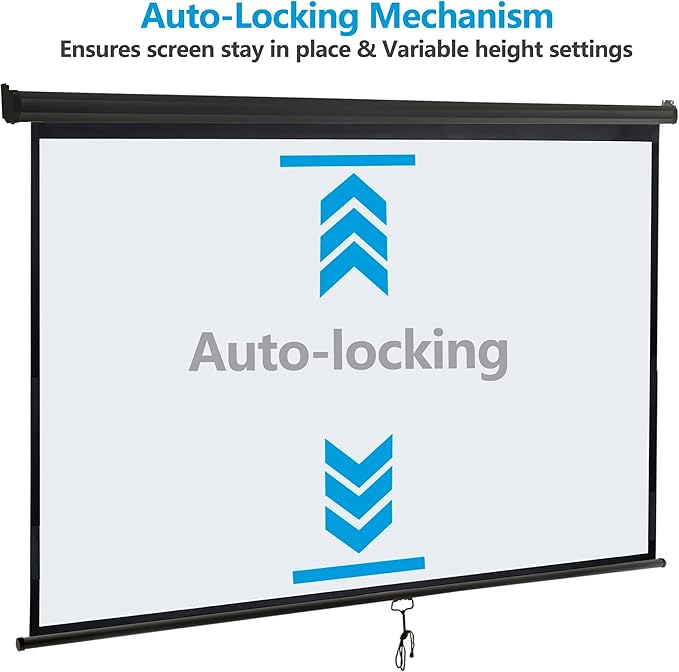 Smartxchoices 100" 16:9 HD Manual Projector Screen with Auto Lock Anti-Crease Home Theater Office Wall Mounted Ceiling Pull Down Projection 1.1 Gain Matte Black, View Size: 87 x 49 inches