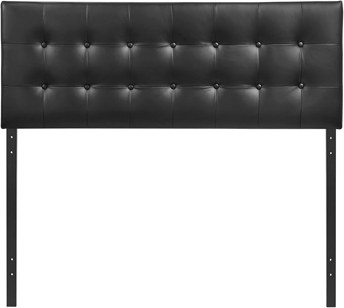 Modway Emily Button Tufted Faux Leather Upholstered Full Headboard in Black