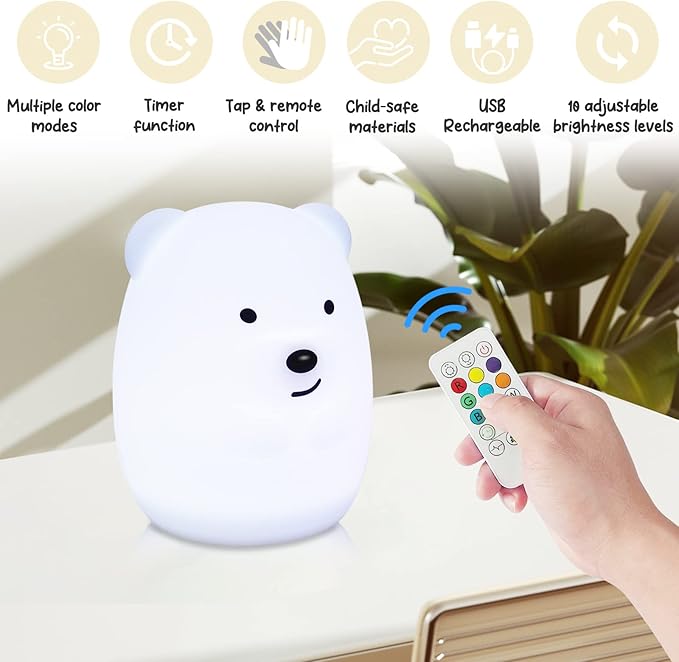 Night Light for Kids Cute Night Lamp Baby Night Light for Nursery 9 Color Changing Silicone Remote Sleep Timer for Toddler/Baby/Girls/Boys/Bedroom/Nursery