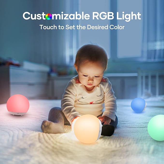 Night Light for Kids, USB Rechargeable Beside Lamp with Dimmable,Warm Light,7 Colors Changing,Touch Control, 0.5/1Hour Timer for Nursery, Baby,Bedroom,Camping