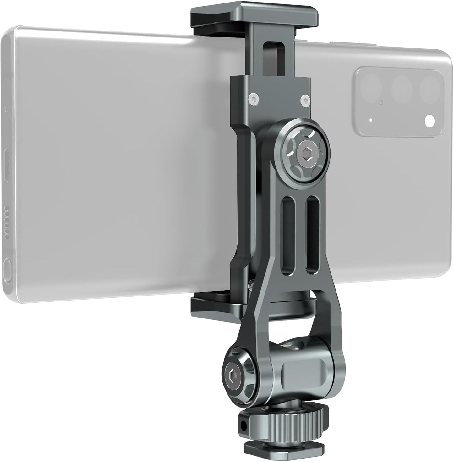 Phone Mount for Camera Hot Shoe, Aluminum Camera Hot Shoe Phone Holder with 2 Additional Cold Shoe Mounts, 360°