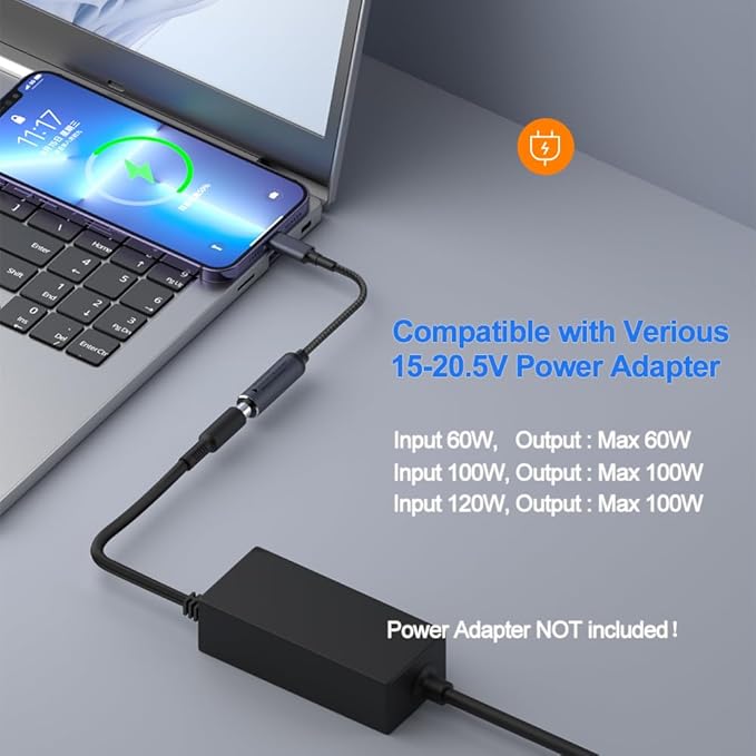 4.5mm Barrel Tip to USB C Adapter, 45W 65W 100W Charging for Convert DELL HP 4.5 x 3.0mm Charger to Type-C PD Power for Phones,Tablets,Laptops and Other USB C Devices, Input: DC15-20.5V