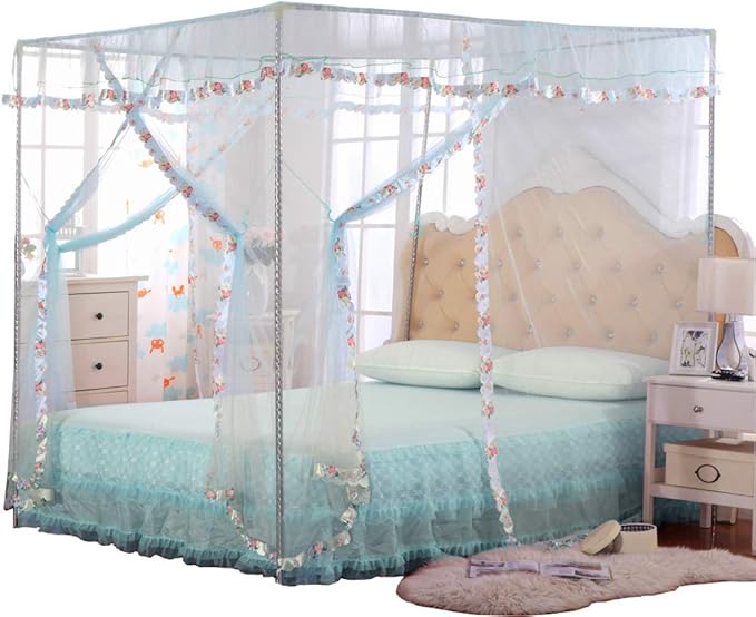 Canopy Bed Curtains Full - 4 Corner Canopy for Beds, Bed Canopy for Girls Adults, Bedroom Decor (Full Size, Light Blue)