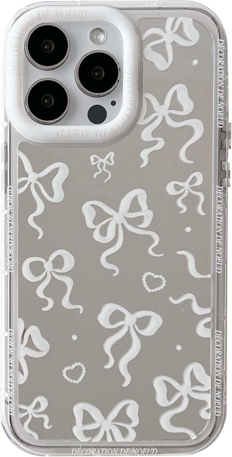 Love Heart Bow Plating Mirror Soft Phone Case Compatible with iPhone 12 Pro Max, Silver