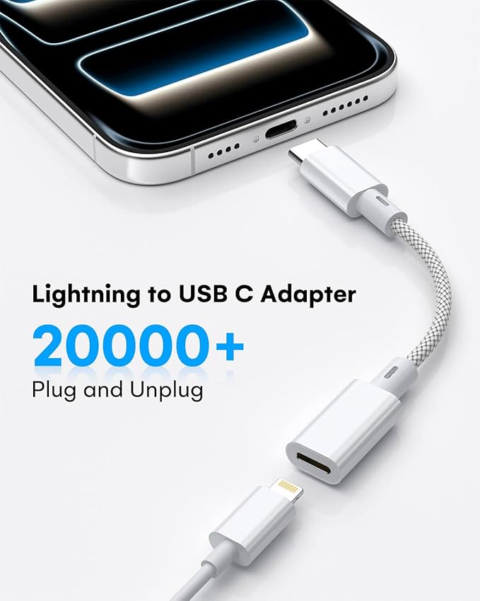 Lightning to USB C Adapter (2 Pack), Fast Charging & Data Transfer, USB C Charger Connector Cable for iPhone 17/16/15, iPad Pro/Air, Samsung,Pixel-(Not for Headphone/OTG)