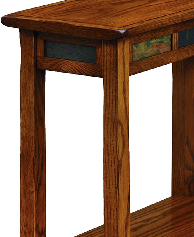 Leick Home Sibley End Table, Solid Wood, 12 in. Wide, Slate Tile Detail, 1 Lower Shelf, Narrow Width, Easy-Assembly, Rustic Oak, 24.0 in. L x 12.0 in. W x 24.0 in. H, 10060