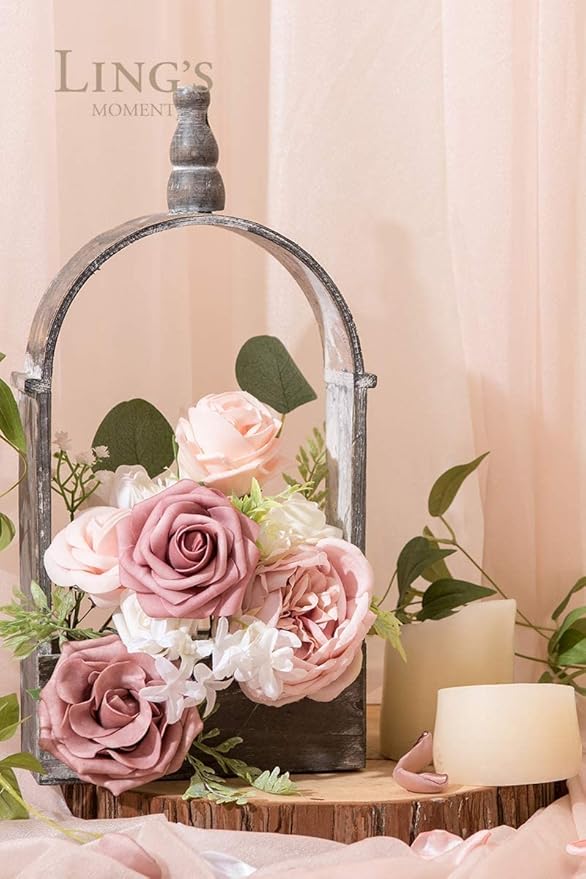 Ling's moment Artificial Flowers 25Pcs Dusty Rose Roses Decor w/Stems,3" Real Touch DIY Foam Floral for Wedding Bouquet/Centerpieces, Outdoors Party Backdrop, Room/Table, and Garden/Pot Decorations