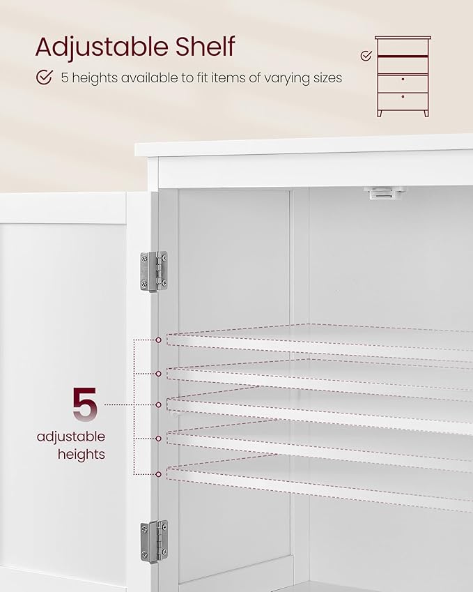 VASAGLE Floor Storage Cabinet, Freestanding Storage Unit with 2 Drawers and 2 Doors, Adjustable Shelf, 11.8 x 23.6 x 43.3 Inches, for Entryway, Bathroom, White UBBC551P31