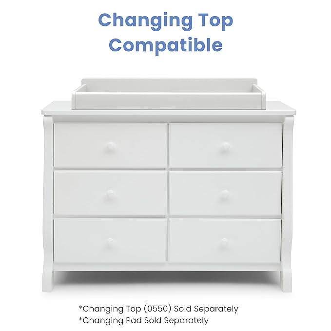 Delta Children Universal 6 Drawer Dresser with Interlocking Drawers - Greenguard Gold Certified, White