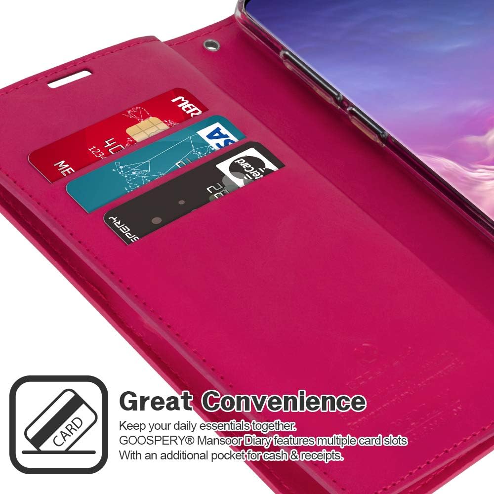 GOOSPERY Mansoor Wallet Case for Samsung Galaxy S10 Plus (2019) - Hot Pink Double Sided Card Holder Flip Cover