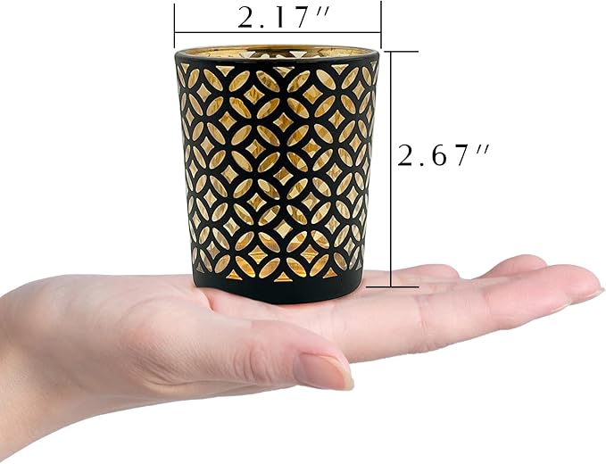 SHMILMH Halloween Votive Candle Holders Set of 12 Black Gold Glass Tealight Candle Holders with 4 Patterns Table Centerpiece for Halloween Party Table Decorations