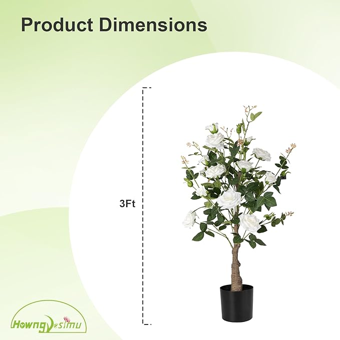 Artificial Rose Flower Trees 2 Pack- 38’’ Lifelike Plant in Pot with White Flowers Decorative Rose Trees for Home, Office, Wedding, and Event Decor, White