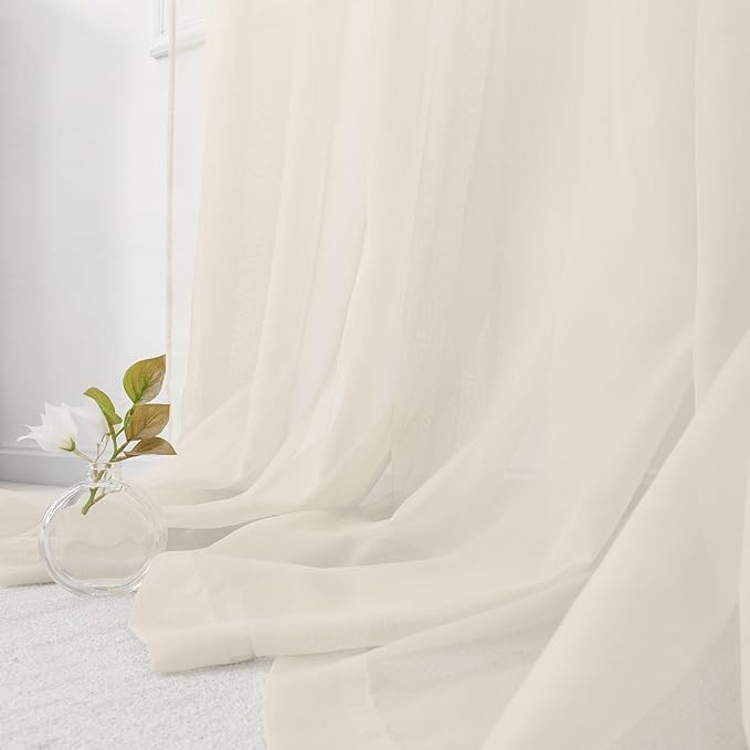 HUTO Cream Peach Beige Sheer Window Curtains 96 Inches Long Voile Curtains for Bedroom Living Room Nursery with Rod Pocket 2 Panels Each is 52 inches Wide
