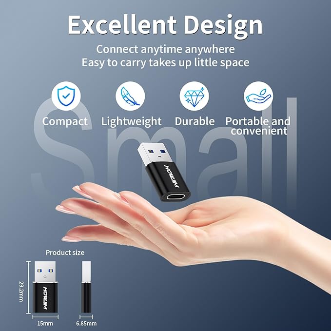 USB to USB C Adapter 2 Pack,PD/QC Fast Charging 5Gbps Data Transfer,Type-C Female to USB3.0 Male OTG Adapter for M-acBook,Pad Pro/Air,Phone 17/16/15 Pro Max,A-pple Watch,G-alaxy,X-peria,A-irpods Black