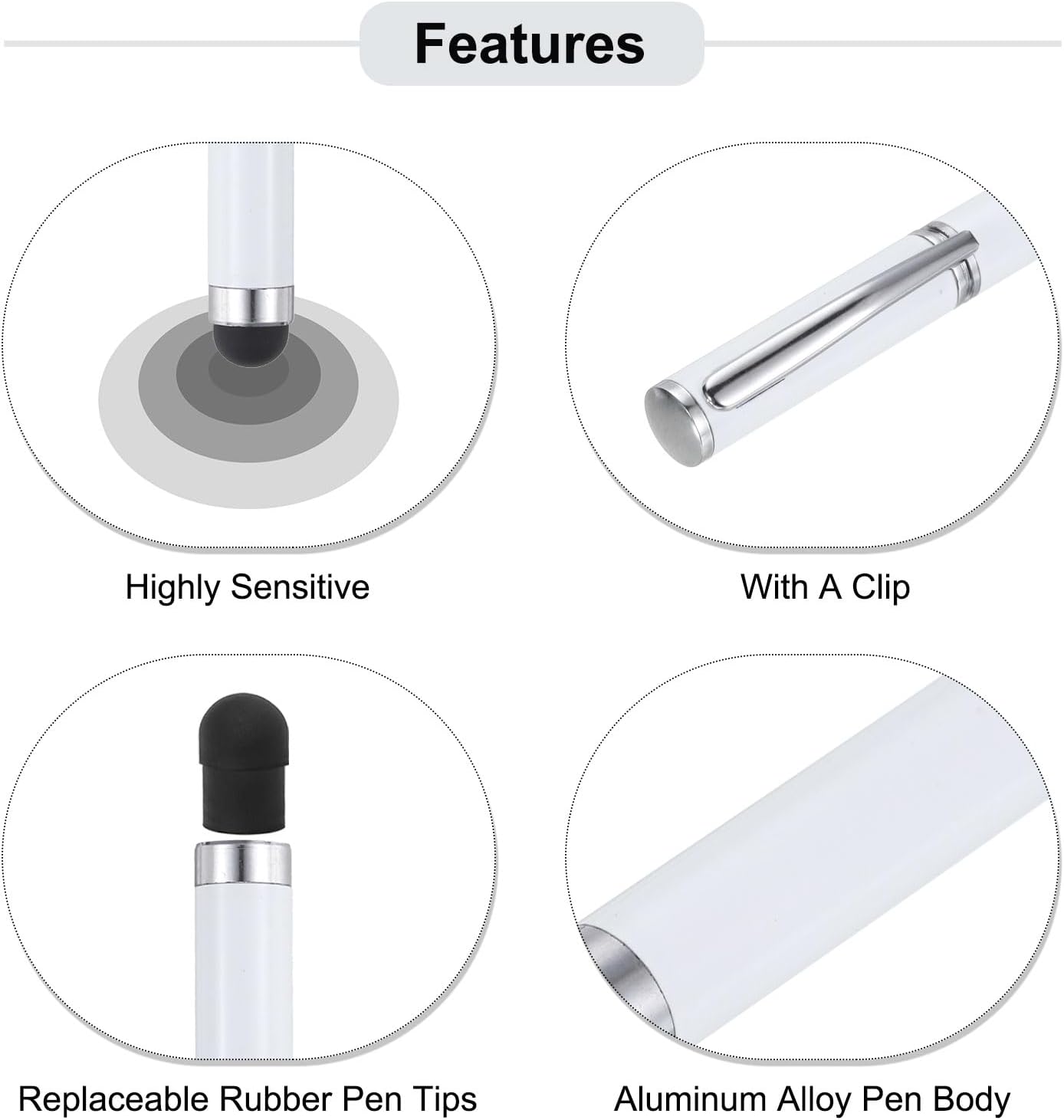 MECCANIXITY 4pcs Ballpoint Pen - 2 in 1 Ink Pen & Fine Point Rubber Stylus for All Touch Screens