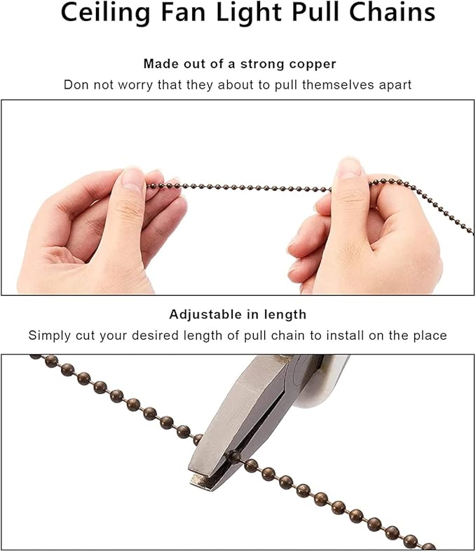 Ceiling Fan Pull Chain Set, 4 Pieces Bulb and Fan Pattern Pull Chain Extension Fan Pull Chain Pendant 12 Inch Ceiling Fan Chain Extender with Ball Fan Chains Connector (Red Bronze)