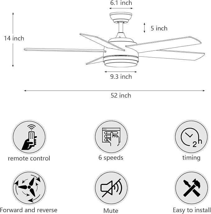 YUHAO 52 Inch White Ceiling Fan with Light and Remote Control.Noiseless,Dimmable,3CCT,6 Speeds Reversible, DC Ceiling Fans for Indoor or Covered Outdoor