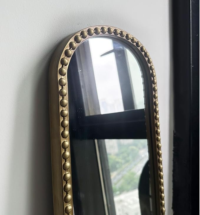 Long Skinny Mirror for Wall,Gold Narrow Oval Mirror for Entryway Bath,Metal Frame with Gold Decor Mirrors,7.9X 44