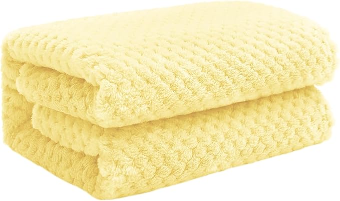 Exclusivo Mezcla Fleece Throw Blanket, Super Soft and Warm Blankets for Couch, Sofa and Bed Waffle Textured, Cozy, Fuzzy and Lightweight (Light Yellow, 40x50 Inches)