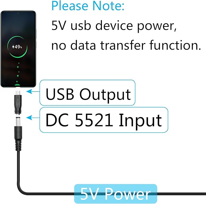 DC 5.5mm x 2.1mm to Micro USB Adapter, 5V DC 5521 Female to Micro USB Male Plug Convert Connector Power (4Pcs)