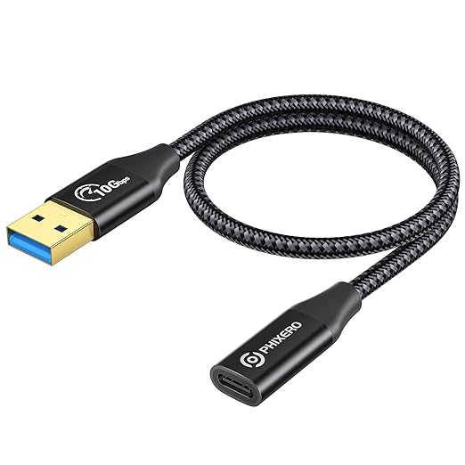 PHIXERO [10Gbps] USB C Female to USB Male Adapter 3.1 Gen 2 (1 Ft), 3A Fast Charging USB A to USB C Adapter with 10Gbps Data Transfer and Charging for Laptop, PC, Flash Disk, Quest Link, Charger