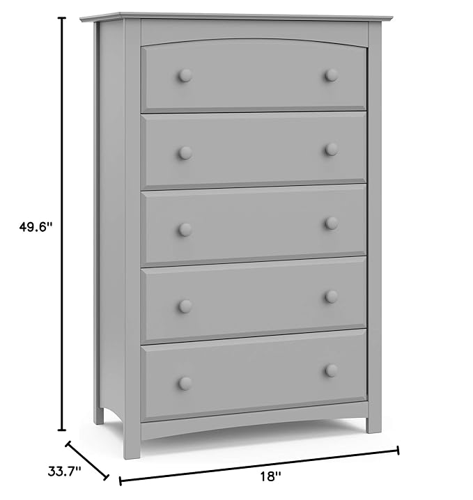 Storkcraft Kenton 5 Drawer Dresser (Pebble Gray) – GREENGUARD Gold Certified, Dresser for Kids Bedroom, Includes Safety-Focused Interlocking Drawer System