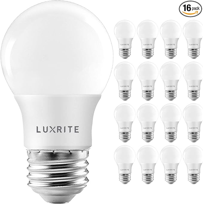LUXRITE A15 LED Bulb 40W Equivalent, 7W, 4000K (Cool White), 600 Lumens, Enclosed Fixture Rated, Dimmable Ceiling Fan Light Bulbs, E26 Medium Base, UL Listed - Indoor and Outdoor (16 Pack)
