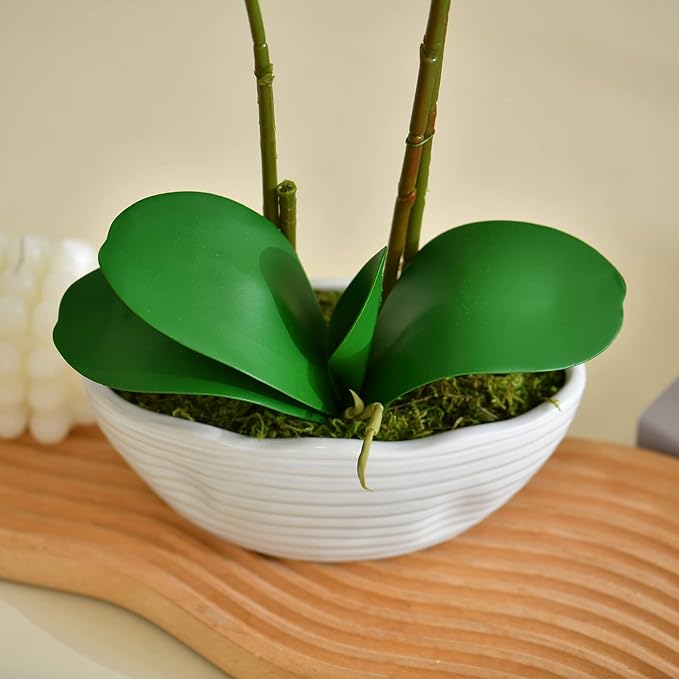 Large Artificial Potted Orchid Plant, Silk Flower Arrangement with Ceramics Vase, Golden Blue