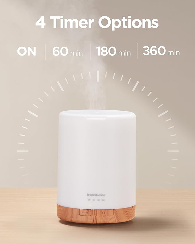 InnoGear 300ML Essential Oil Diffuser, Premium 5-in-1 Ultrasonic Aromatherapy Diffusers Scent Humidifier Aroma Diffuser Vaporizer Auto-Off Timer for Room Office Home, Yellow, Medium