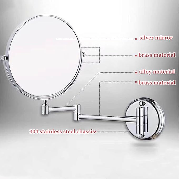 Wall Mounted Makeup Mirror, 3X Wall Mounted Magnifying Mirror Adjustable Height Double-Sided Mirrors for Bathroom Vanity,8 Inch Extendable Bathroom Mirror for Shaving 6 inches