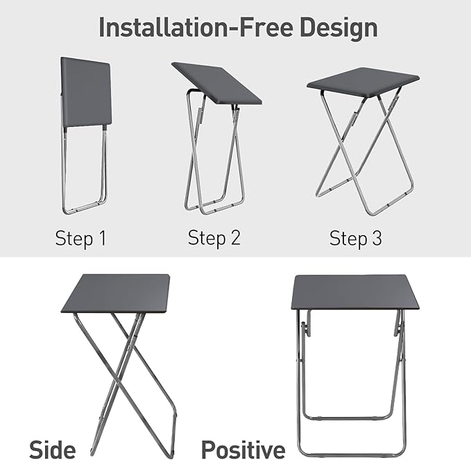 Garden 4 you Folding TV Tray Table/TV Dinner Trays Tables for Eating,Stable Tv Trays Table 25In, Folding Tray Side Table, Foldable Snack Tables for Bed & Sofa, 15 x 18.9 x 26 in (Grey,1PC)