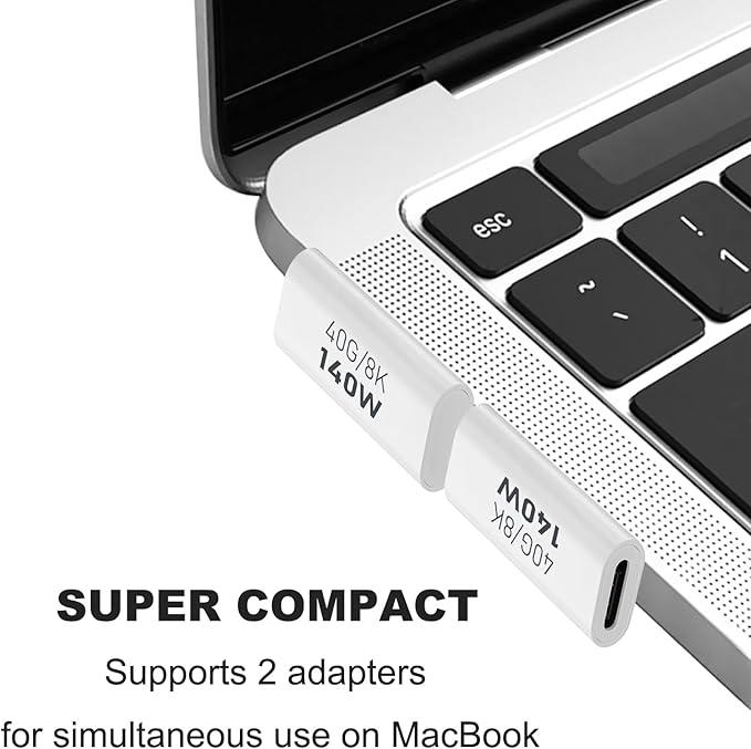 AreMe 2 Pack USB C Male to Female Adapter, 90 Degree Right Angle Type C Extender Support 140W, 40Gbps, 8K@60Hz for Thunderbolt 4/3, MacBook Pro/Air, Laptop, Phones and More Type C Devices (White)