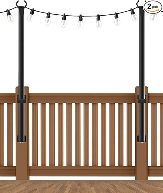 2 Pack 5Ft String Light Poles,Outside String Lights,Outdoor Light Poles,Metal Poles Stand for Patio,Backyard,Deck