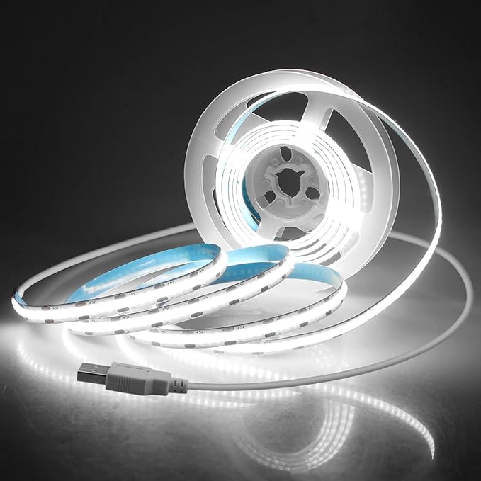 Aclorol USB COB LED Strip Lights for TV 5V USB Powered LED Tape Lights Daylight White 6.56FT 320Leds/M 6000K COB Flexible Light Strip TV Led Backlight for Bedroom Under Cabinet Kitchen DIY