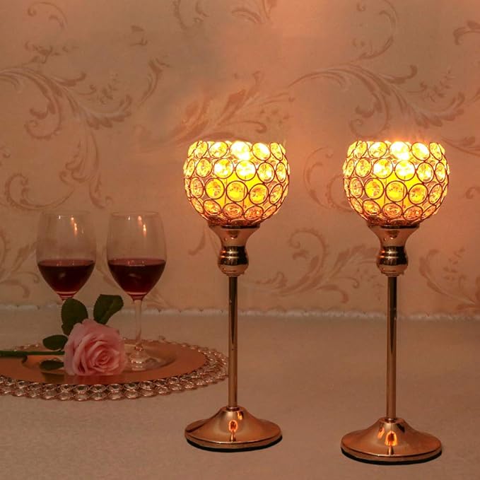 VINCIGANT Crystal Hurricane Candle Holder Silver Candlestick Set of 2 for Anniversary Celebration Coffee Table Modern Decorative Centerpieces