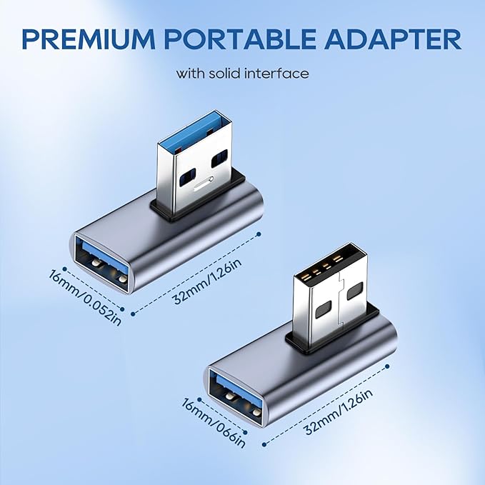 UCEC 90 Degree USB 3.2 Adapter, USB 90 Degree Adapter USB Angle Adapter, Left and Right Angle USB A Male to USB A Female Adapter Extender Connector 10Gbps 2-Pack