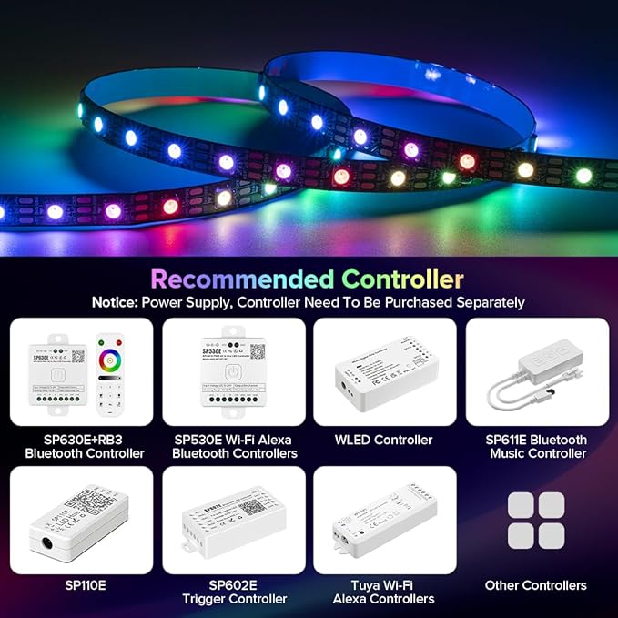 SEZO WS2812B LED Strip Light 3.3FT/1M 60LEDs/m Individually Addressable Programmable 5050SMD Digital RGB Alloy Wires Flexible Dream Color IP30 Non-Waterproof PCB Black DC5V