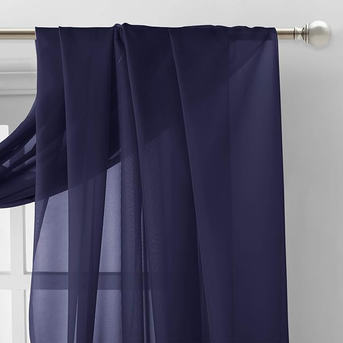 NICETOWN Scarf Sheer Curtain 216 Length - Window Topper Valance Voile Panel Classic for Sons/Boys/Seniors Room (60 Wide by 216 Long inches, 1 Piece, Dark Blue)