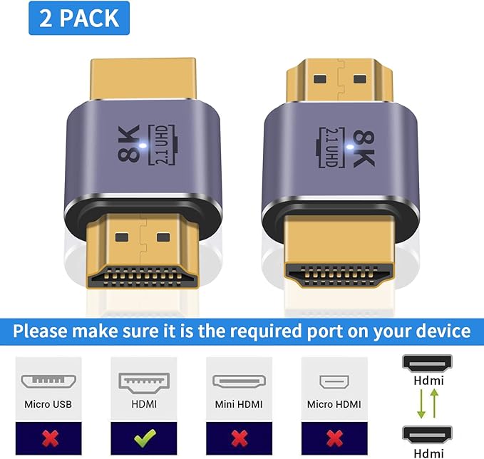 Poyiccot HDMI Male to Male Adapter 8K, 2-Pack 48Gbps UHD HDMI 2.1 Extender Coupler Converter Extension Connector (8K@60hz,4K@120Hz) Compatible with Video 3D HDTV, Switch, Xbox,PS5, Xbox