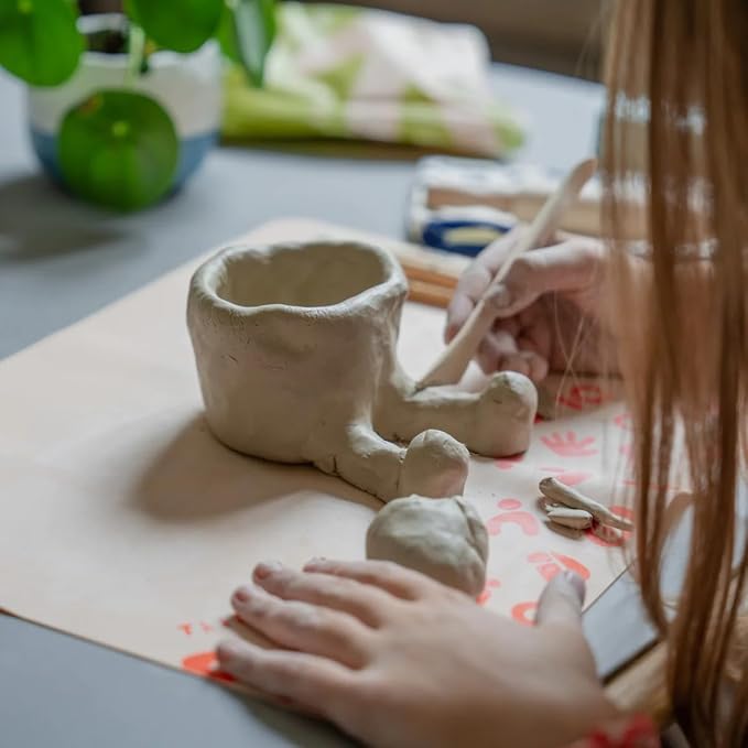 Sculpd - The Original Kids Pottery Kit, Air-Dry Clay Starter Kit for Kids Age 4 to 6, Air Dry Clay with 5 Colour Paint Set, Paintbrushes, Pottery Tools, Sponge and Step-by-Step Guide
