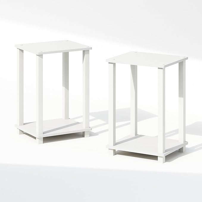 Furinno Simplistic Night Stand Set of 2, 2-Tier Small Nightstand with Open Shelf, Toolless Bedside Table, End Table, Side Table, for Bedroom, Living Room, White