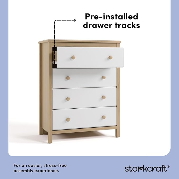 Storkcraft Alpine 4 Drawer Dresser (Driftwood and White) – GREENGUARD Gold Certified, Kids Storage Organizer, Modern 4 Drawer Chest for Bedroom, Must-Have Nursery Storage