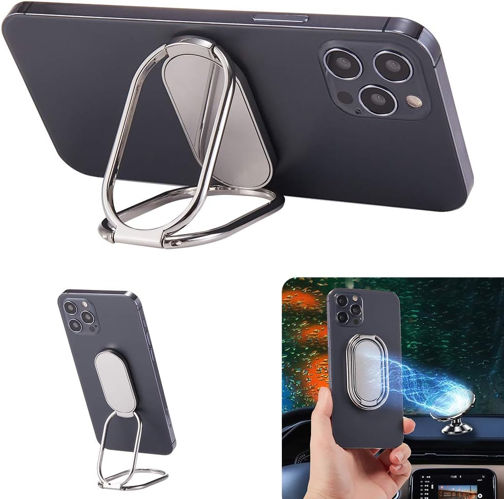 Phone Ring Holder, Foldable Finger Kickstand with 360° Rotation Metal Grip for Magnetic Car Mount Compatible with